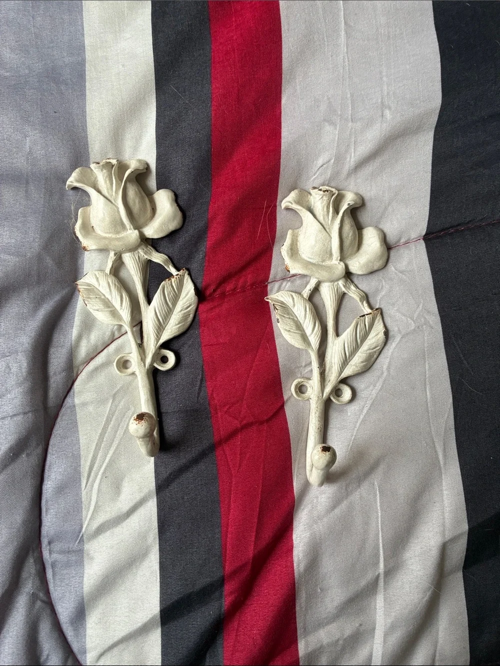 Cream Rose Wall Hooks — Set of 2 Decorative Floral Hooks
